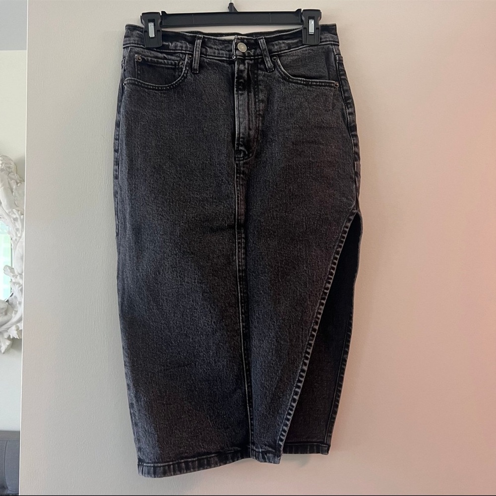 Abercrombie & Fitch High-Slit Denim Midi Skirt Black Wash 25”